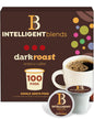 Intelligent Blends dark roast coffee pods, 100 count, single serve, 100% Arabica, compatible with Keurig K Cup coffee makers.