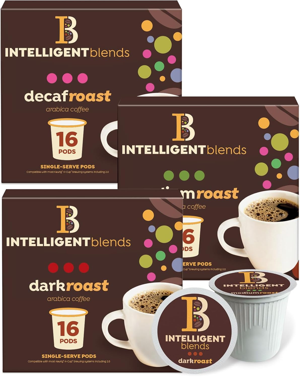 Intelligent Blends Dark Roast Coffee Pods 100-count pack, single serve, 100% Arabica, compatible with Keurig K Cups coffee maker