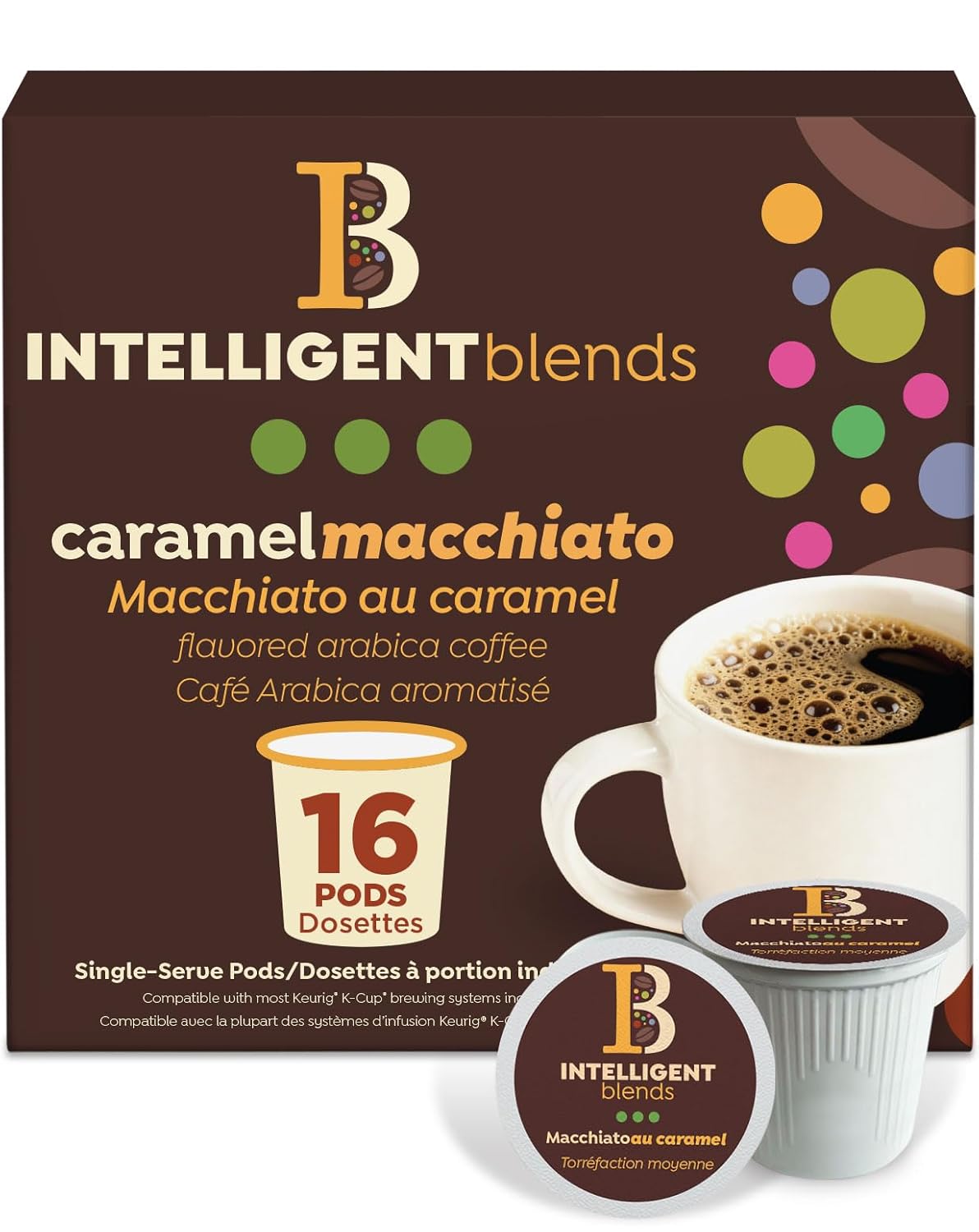 Intelligent Blends Dark Roast Coffee Pods Variety Pack, 50 count, single-serve, 100% Arabica, compatible with Keurig K Cups.