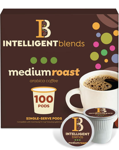Intelligent Blends Medium Dark Roast Coffee Pods, 100 ct, single-serve, 100% Arabica, compatible with Keurig K Cups machine