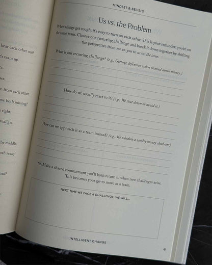 Life Designer Journal for Couples by Intelligent Change, featuring open pages with prompts for shared reflection and planning.
