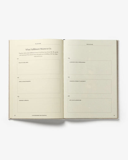 Life Designer Journal for Couples by Intelligent Change, featuring open pages with prompts and space for shared reflections.