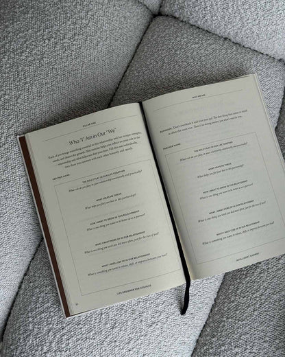 Life Designer Journal for Couples by Intelligent Change, featuring filled pages with prompts and space for shared reflections.