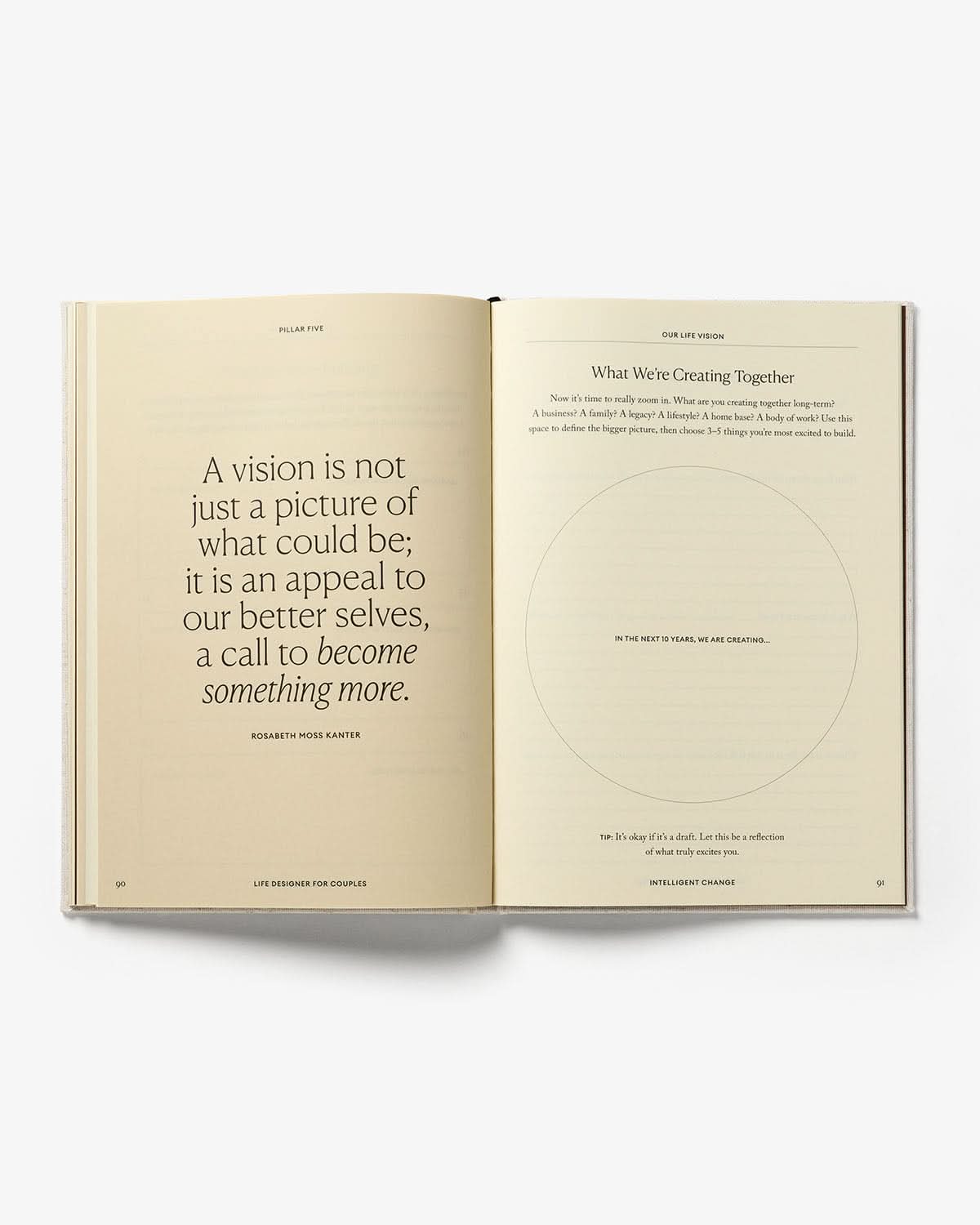 Life Designer Journal for Couples by Intelligent Change, open with lined pages and couple-themed cover design.