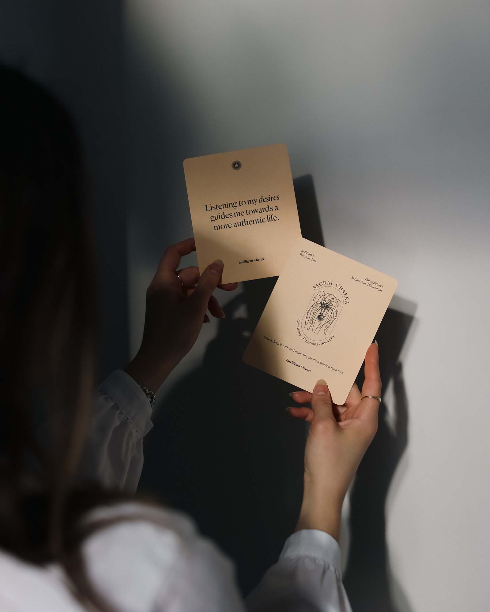 Mindful Affirmations card deck by Intelligent Change for chakra balancing, featuring calming affirmations and spiritual imagery.