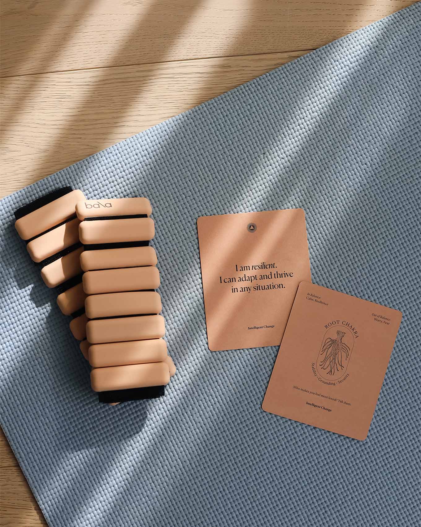 Mindful Affirmations card set for chakra balancing by Intelligent Change, featuring calming phrases for mindfulness and spiritual harmony.
