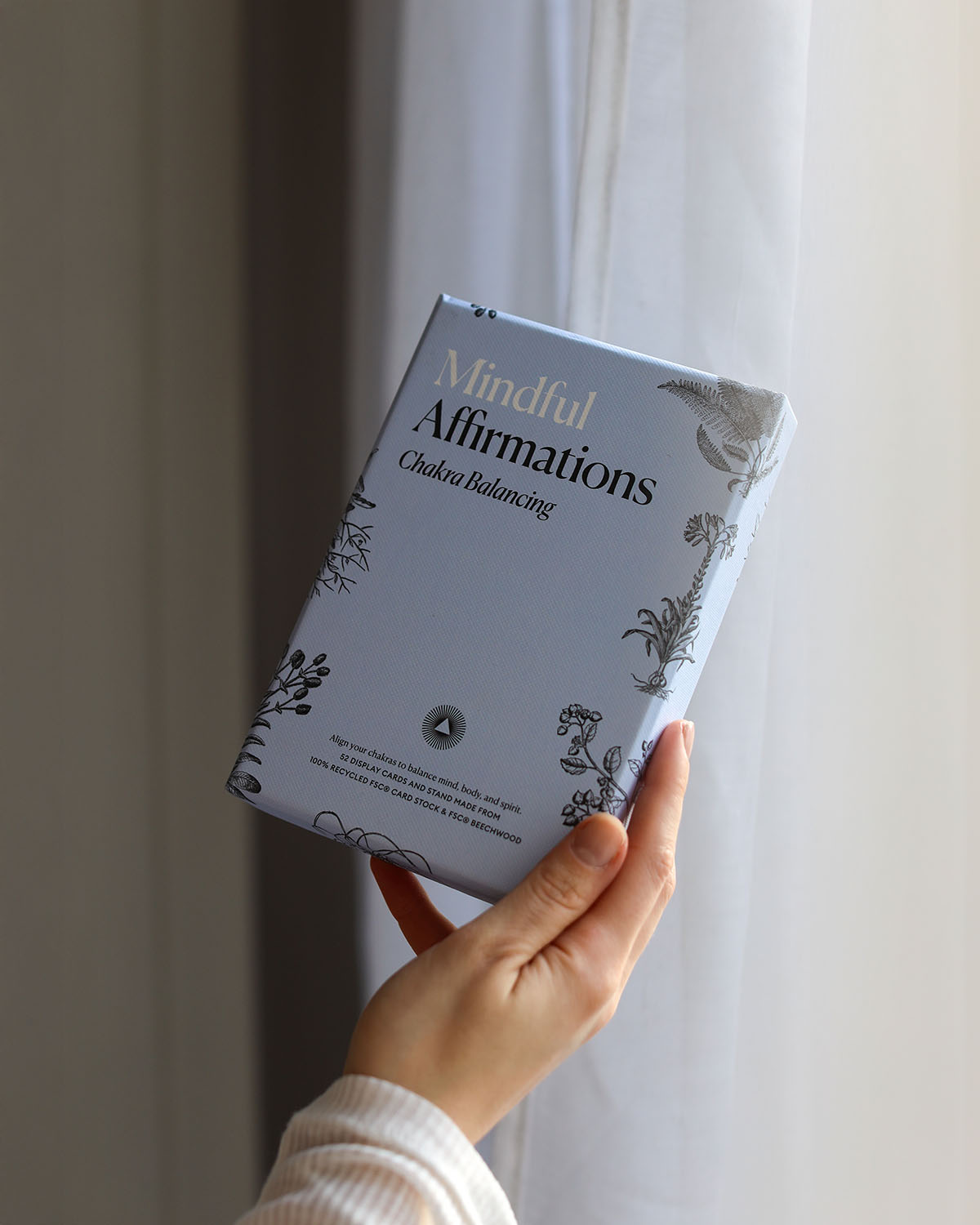 Mindful Affirmations card set for chakra balancing by Intelligent Change, featuring inspiring messages for mindful practice.