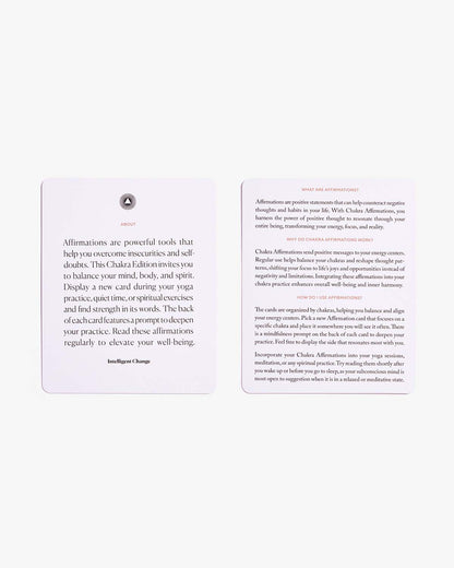 Mindful Affirmations card deck for chakra balancing from Intelligent Change, featuring calming, positive affirmations for mindfulness practice.