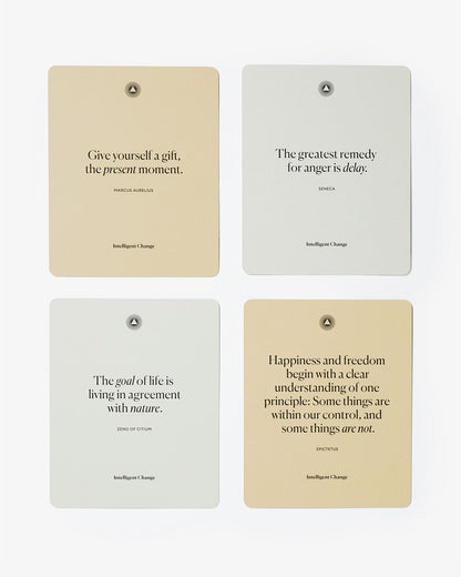 Set of Stoic Reminders Quote Cards featuring mindful affirmations by Intelligent Change, perfect for daily inspiration and reflection.