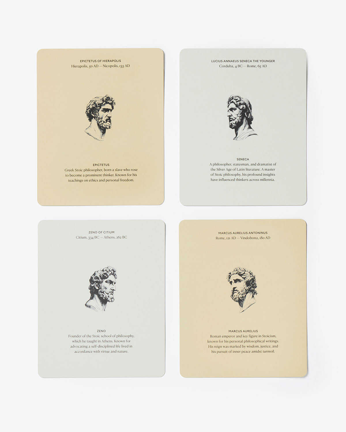 Set of Stoic Reminders Quote Cards by Intelligent Change featuring mindful affirmation cards with inspiring quotes.