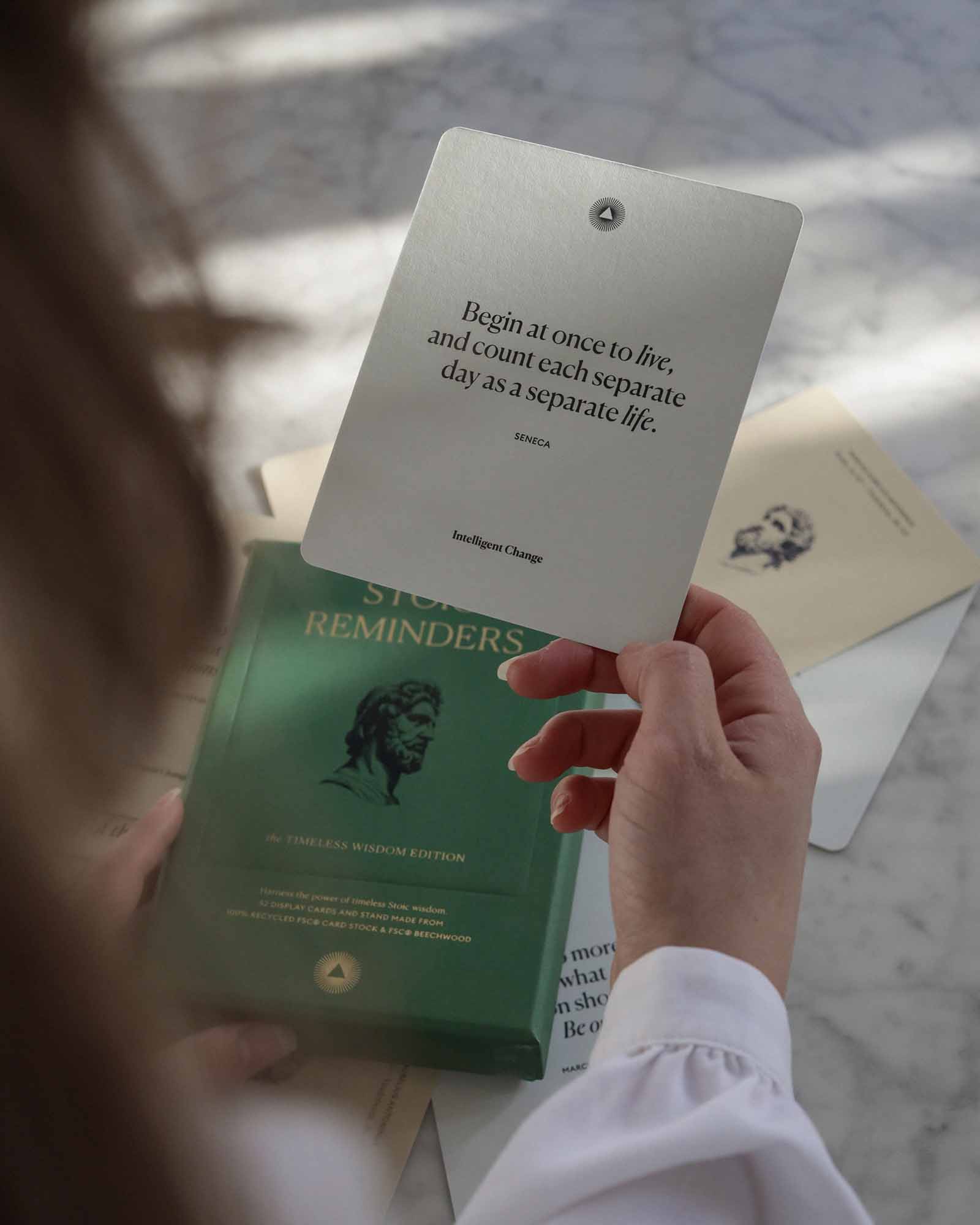 Set of Stoic Reminders Quote Cards by Intelligent Change featuring mindful affirmation cards for daily reflection and inspiration.