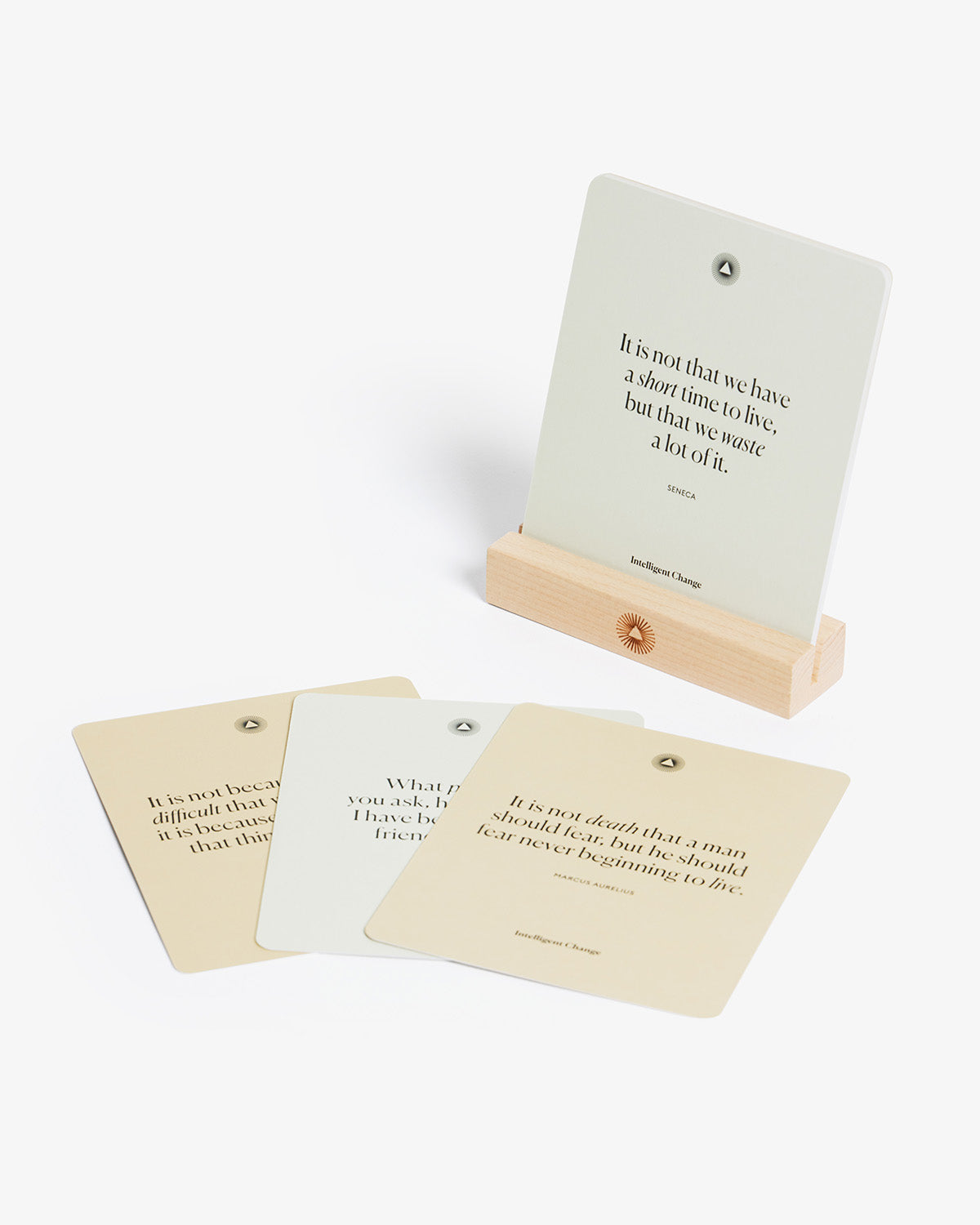 Set of Stoic Reminders quote cards by Intelligent Change featuring mindful affirmations for daily inspiration and reflection.