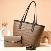 Crocodile Embossed Tote Bag Set with Clutch Purse