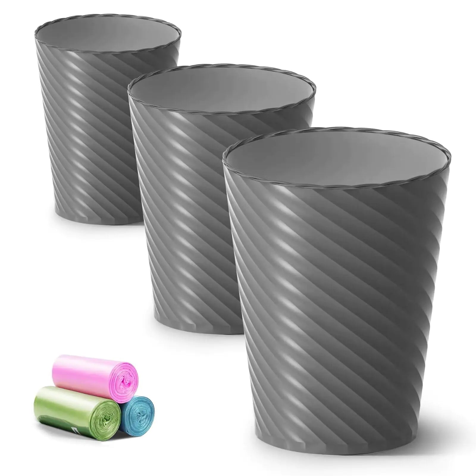 Bathroom Trash Can 3 Pack 1.8 Gallons Small Trash Can with Trash Bags Bathroom Garbage Can Plastic Trash Bin Round Waste Basket for Bathroom Bedroom Office Kitchen Room Compact Space (Grey)