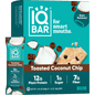 IQBAR toasted coconut chip protein bars, 12-pack, showing the packaging with the bars inside.