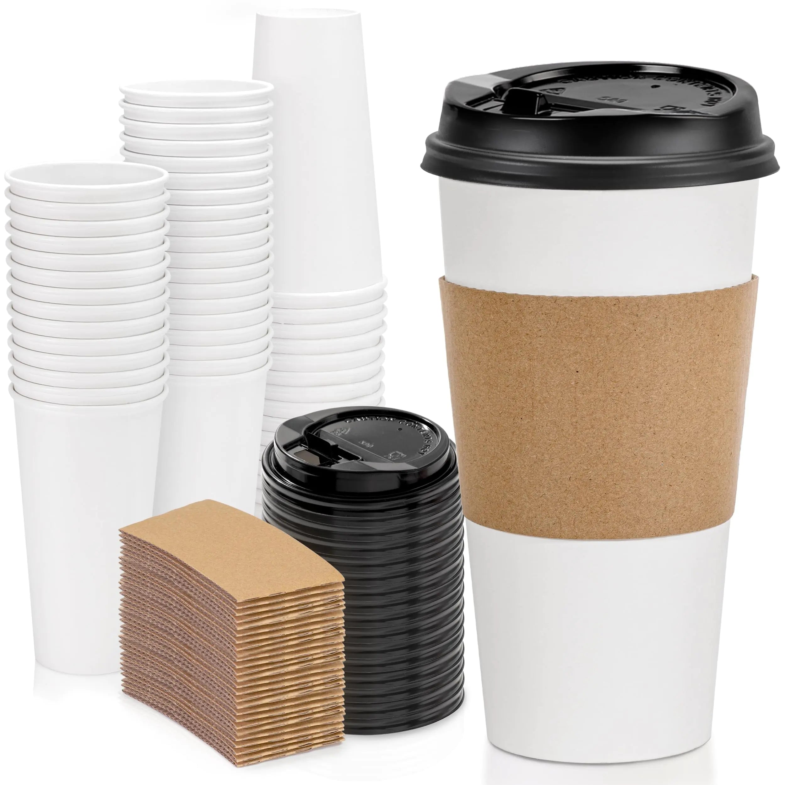 Fit Meal Prep 50 Pack 20 oz Disposable Coffee Cups with Lids Sleeves Leak-Proof To Go Coffee Cups with Lids Durable Paper Cups for Hot Beverage Home Office Party