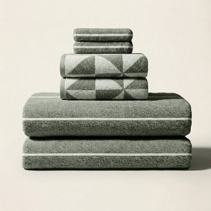 Set of two Italic Umbra Australian Cotton Bath Towels in sage and ecru, soft and plush for home bathroom use.