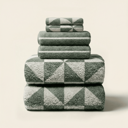 Set of two Italic Umbra Australian Cotton Bath Towels in sage and ecru, soft and plush for home bath use.