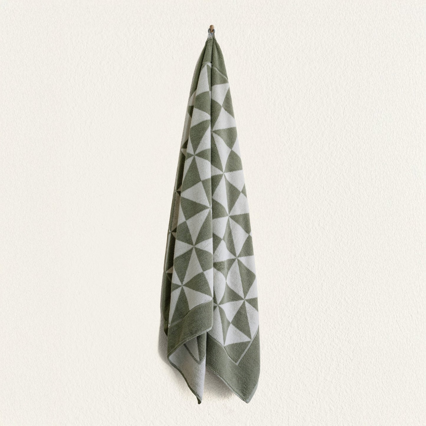Set of two Italic Umbra Australian Cotton Towels in sage and ecru, soft bath towels for home use.