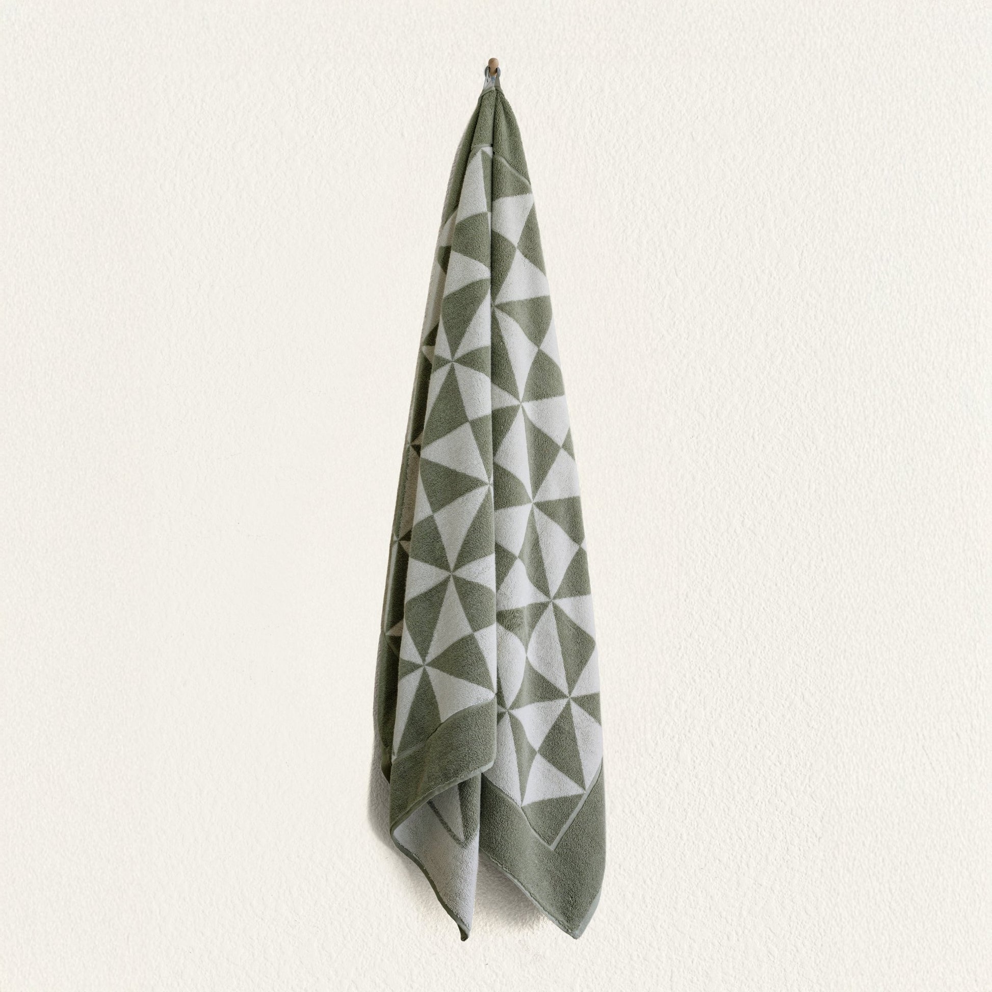 Set of two Italic Umbra Australian Cotton Towels in sage and ecru, soft bath towels for home use.