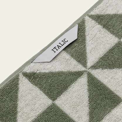 Set of two Italic Umbra Australian Cotton Bath Towels in sage and ecru, soft, plush, and perfect for home bathroom use.