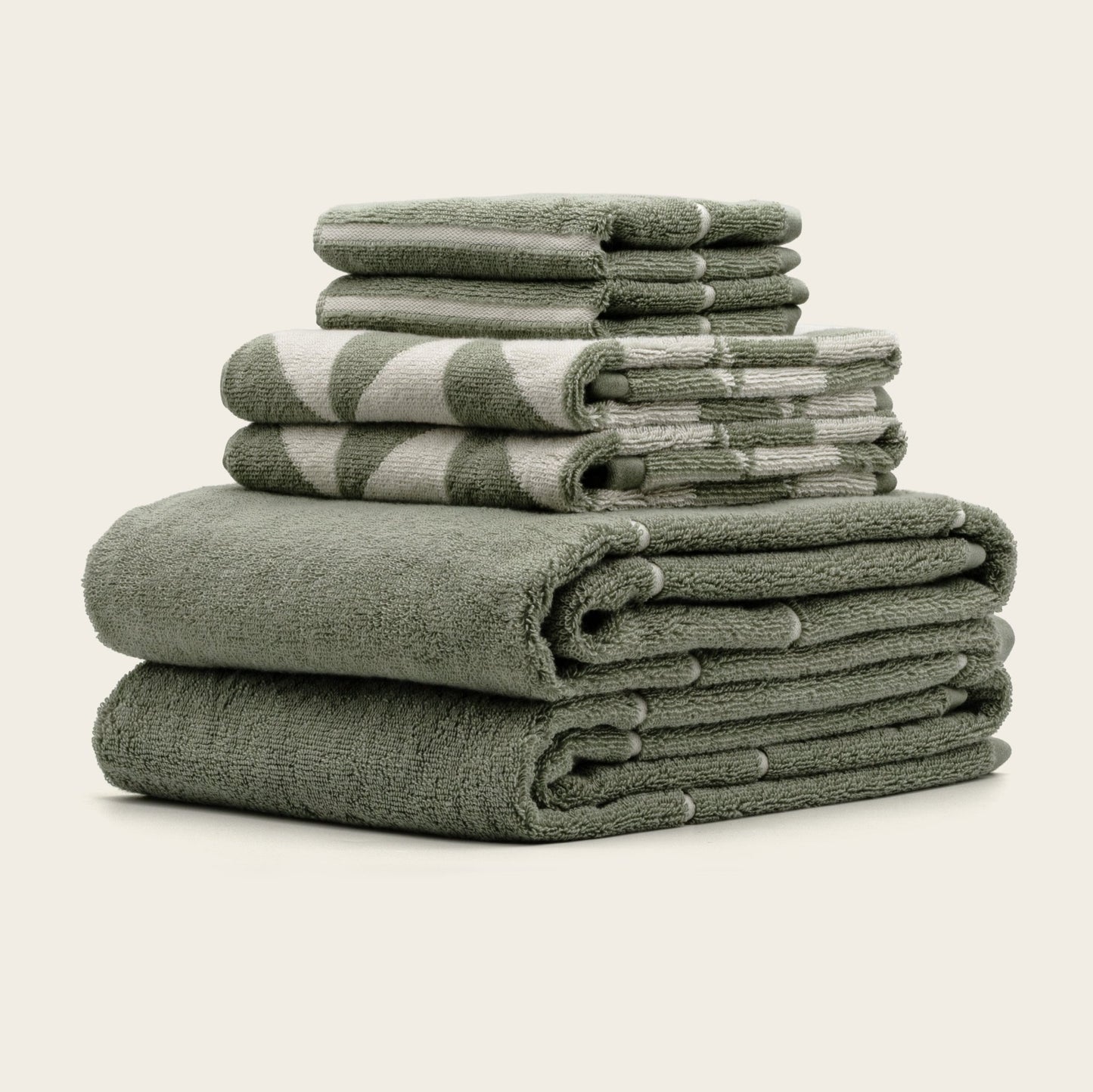 Set of two Italic Umbra Australian cotton bath towels in sage and ecru, soft home bath textiles for everyday use.