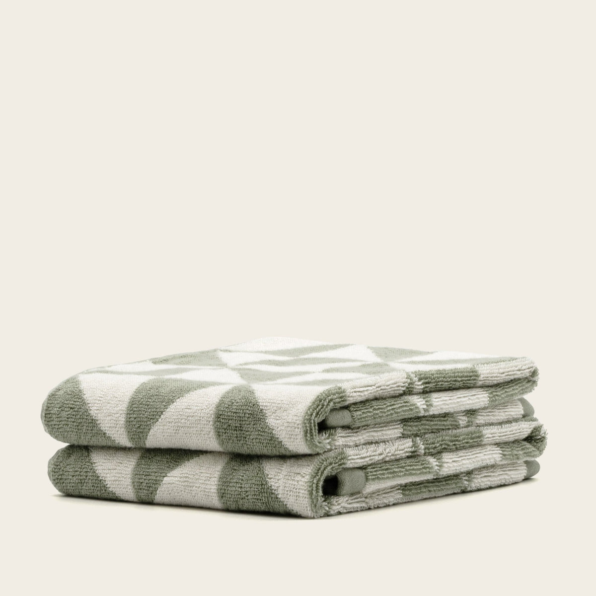 Set of two Italic Umbra Australian cotton bath washcloths in sage and ecru, soft textured home bath towels.