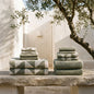 Set of two Italic Umbra Australian Cotton Bath Towels in sage and ecru, soft and plush for home bathroom use.