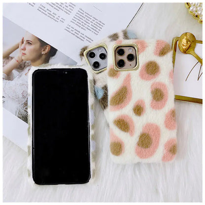 Luxury Leopard Winter Warm Plush Phone Case for iPhone