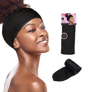 Red by Kiss Spa Headband for Washing Face Adjustable Velcro Wrap Facial Makeup Hair Band Silky Satin Lining Terry Clothe for Shower Bath Washing Mask Sport Yoga (BLACK)