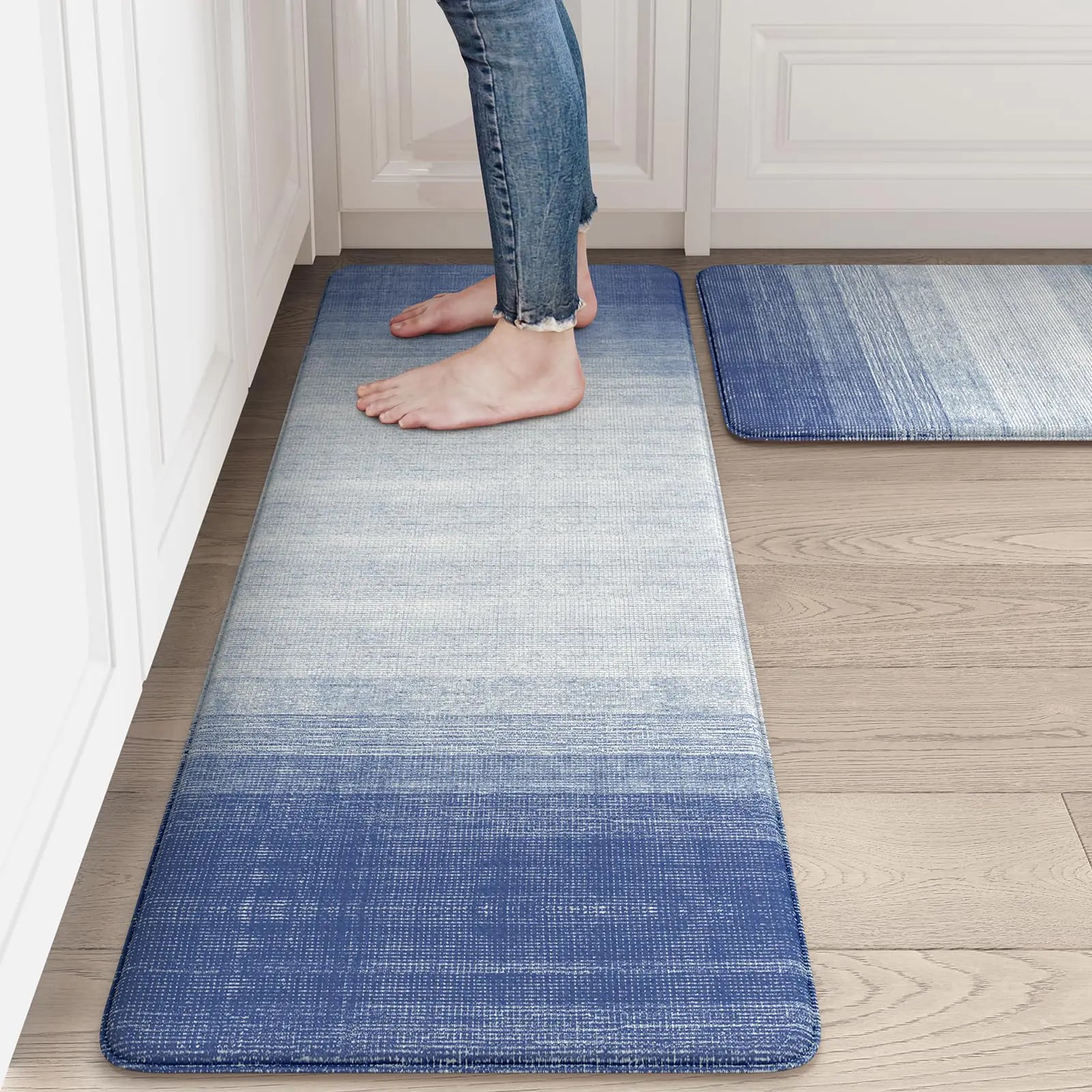 Ailsan Kitchen Mats for Floor Anti Fatigue Farmhouse Kitchen Rugs Sets of 2 Cushioned Kitchen Floor Mat Waterproof Memory Foam Kitchen Mat for Laundry Office Sink Blue