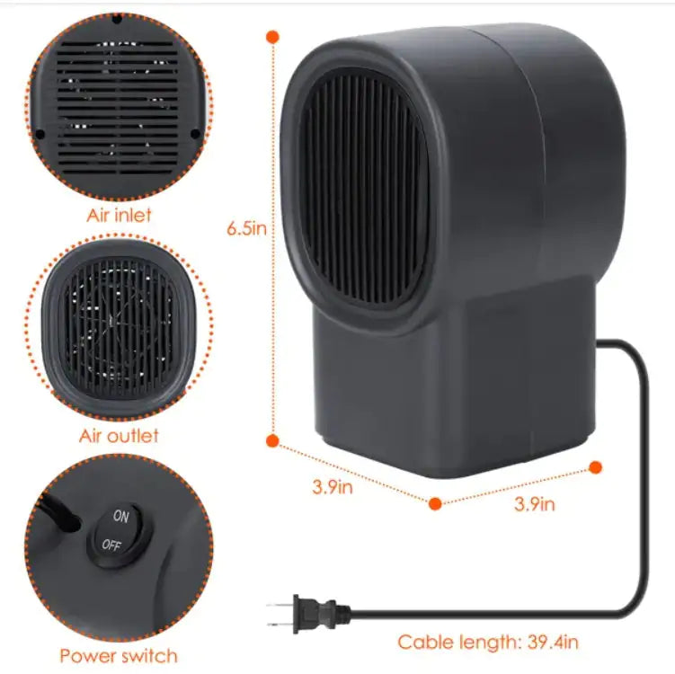 500W Portable Electric Space Heater Mini Desktop Fan Heater Personal Small Space Heater For Home Office