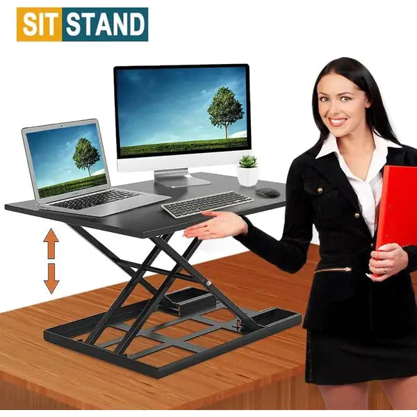 Adjustable Height Standing Desk, Ergonomic Rising Computer Table, Foldable Desk, Portable And Easy To Move, Large Wide Rising Tabletop Computer Table Laptop Home Office Black