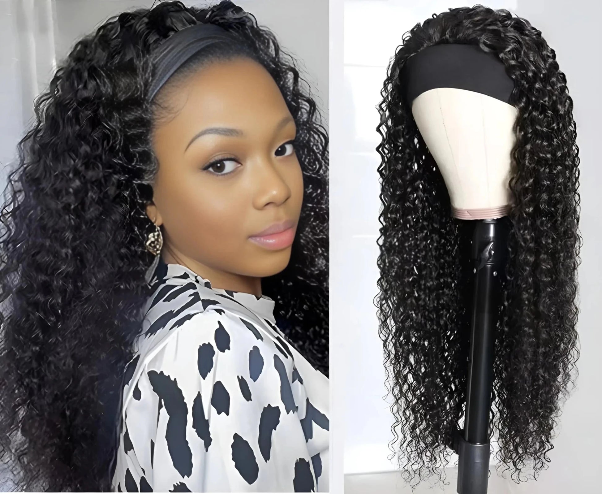 jkahh Curly Headband Wig Human Hair 16Inch Human Hair Headband Wig Glueless Wear and Go Human Hair Headband Wig Curly Human Hair for Black Women Human Hair 150% Density Natural Color - BACKUPMYFILESNOW