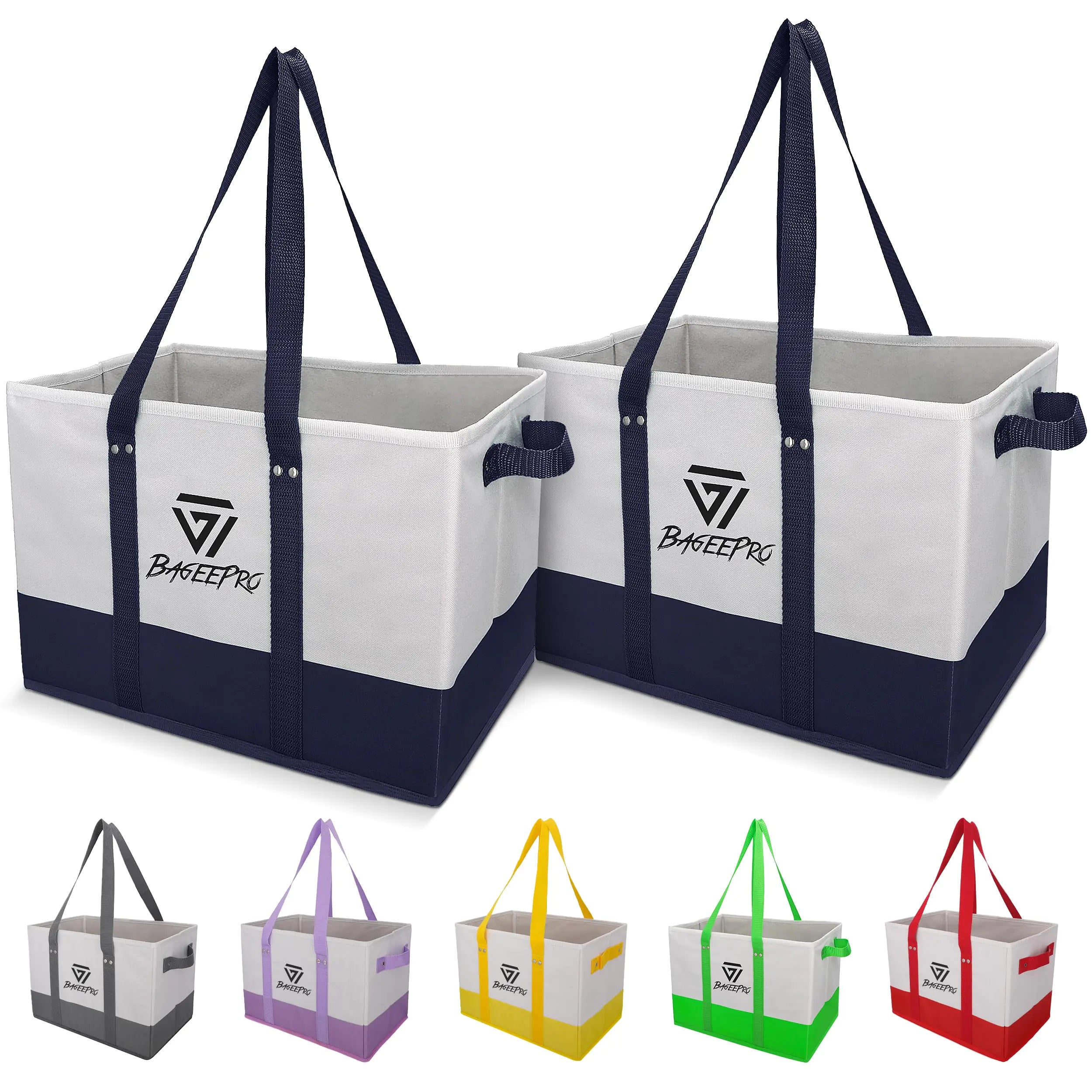 BageePro Reusable Grocery Bags Foldable Shopping Tote Bags Large Utility Tote Bag with Handles (Navy Blue)