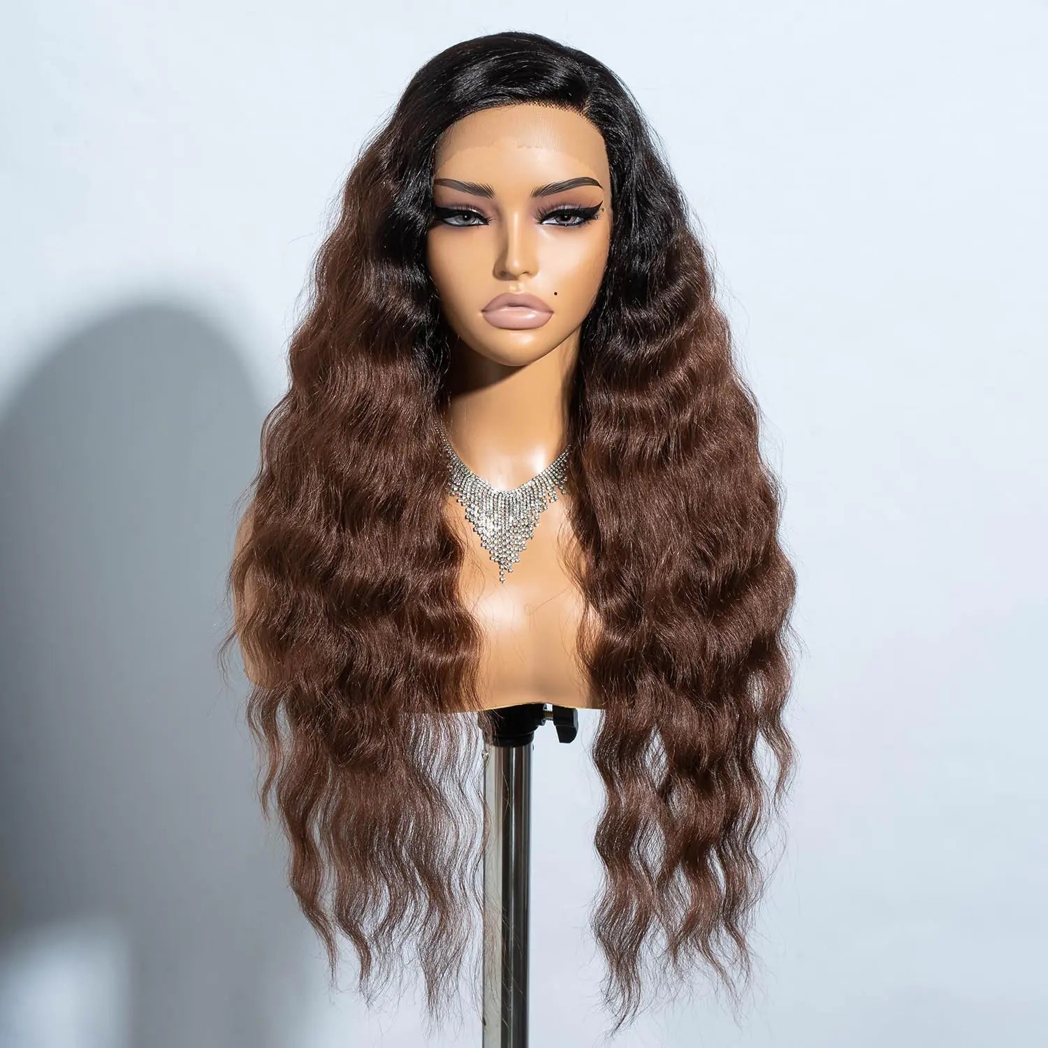 Joedir Lace Front Wigs 28" Long Curly Wavy Ombre Brown Hight Temperature Synthetic Wigs For Black Women 130% Density Wigs - BACKUPMYFILESNOW