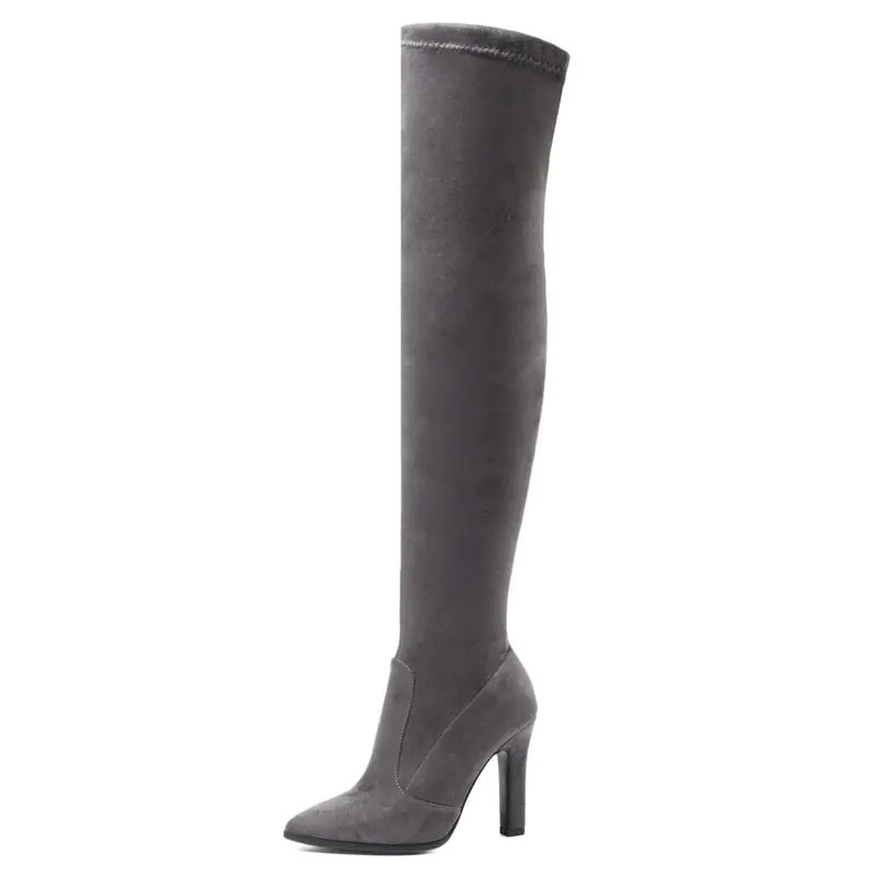 Women's Suede Pointed Toe Chunky Heel High Boots