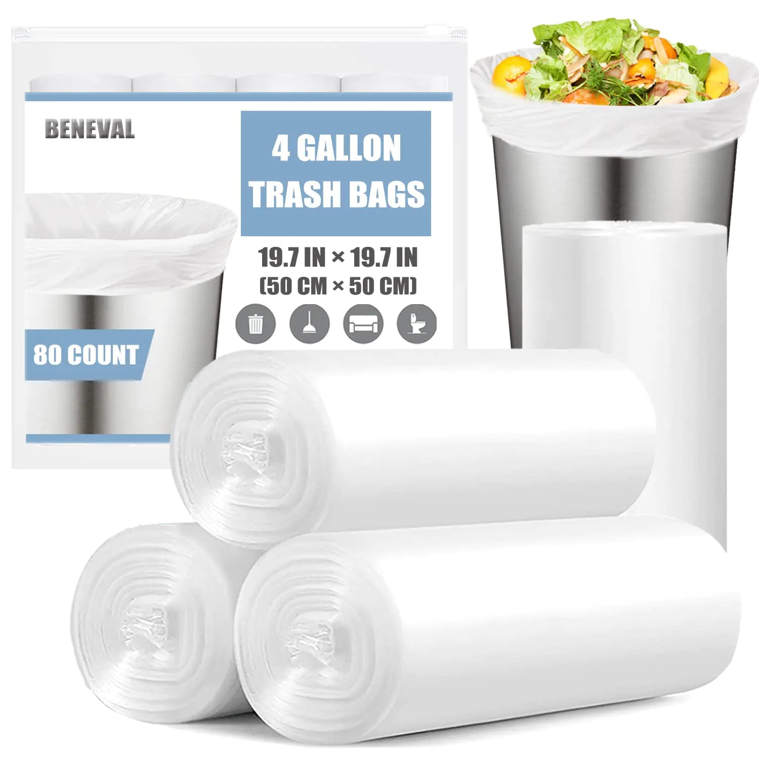 Small Trash Bags 4 Gallon - Unscented 4 Gal Bathroom Trash Bags Small Garbage Bags for Bathroom Office Bedroom White 4 Gallon Trash Bag Plastic Mini Small Trash Can Liners 80 Count