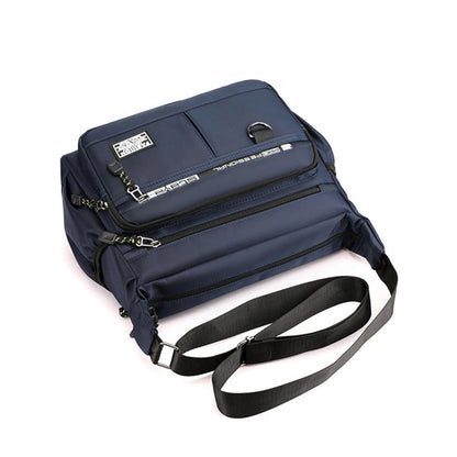 Black KAIGUANG Oxford shoulder bag with large capacity, multi-layer pockets, casual men's fashion messenger bag, crossbody style.