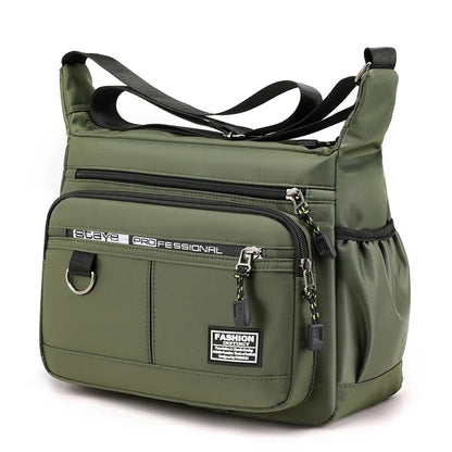 Black KAIGUANG Yummy Mummy Bag large capacity Oxford shoulder bag with multi-layer pockets and casual crossbody design for men.
