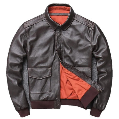 Karl Men's Bomber Leather Jacket - Brown, 4XL