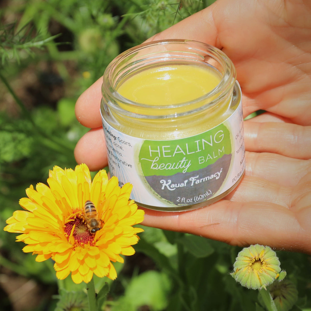 Kauai Farmacy Healing Beauty Balm in a 2oz jar, natural salve for skin repair and moisturizing.