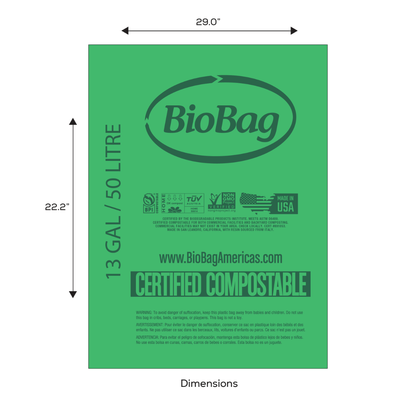 Biobag 13-gallon compostable trash bags from Key Compostables, eco-friendly bin liners for kitchen compost waste.