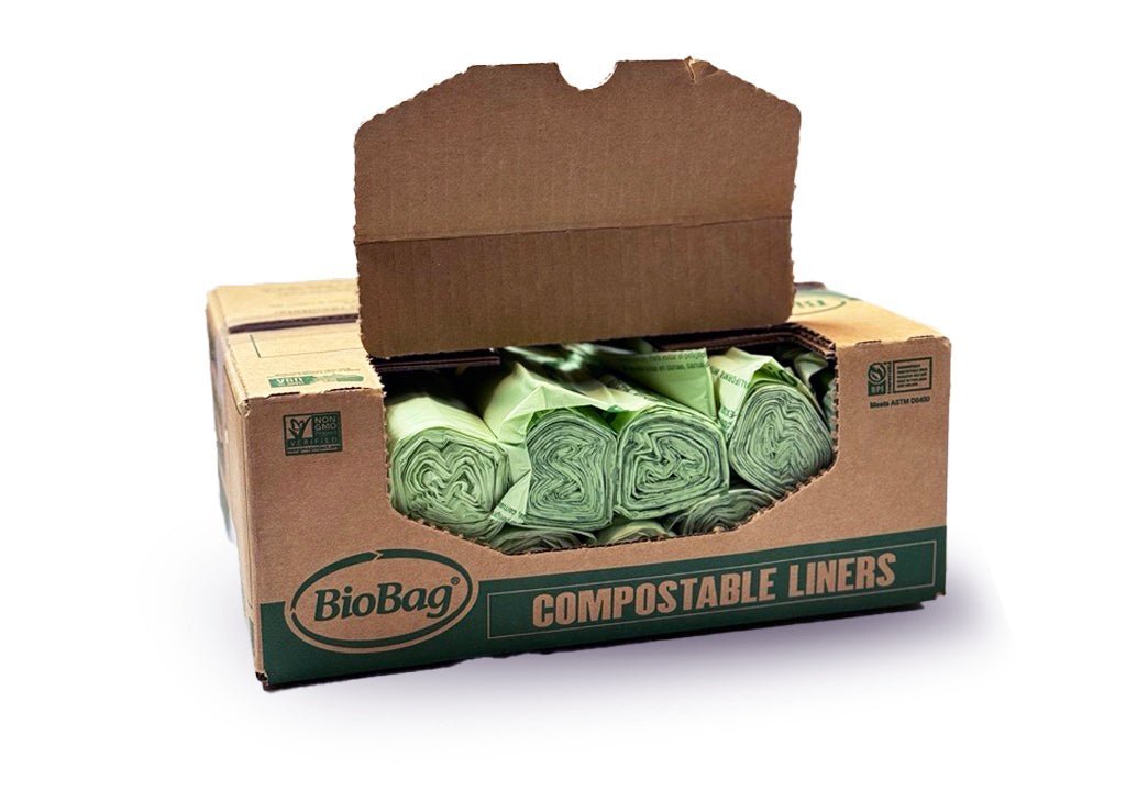 Biobag 13-gallon compostable trash bags by Key Compostables, eco-friendly bin liners for kitchen composting, set of 20.