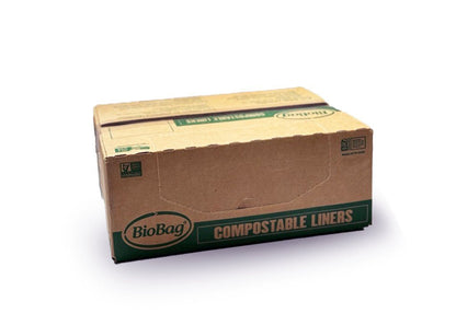 Biobag 13-gallon compostable trash bags from Key Compostables, eco-friendly bin liners for kitchen composting, 20-pack.