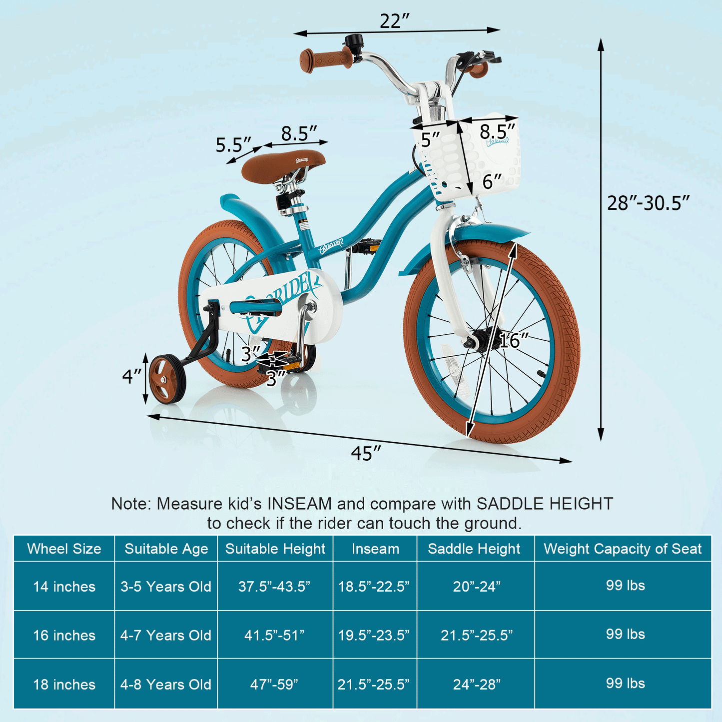 16-inch kids bike with training wheels and front handbrake, GBruno Store, for young children learning to ride.