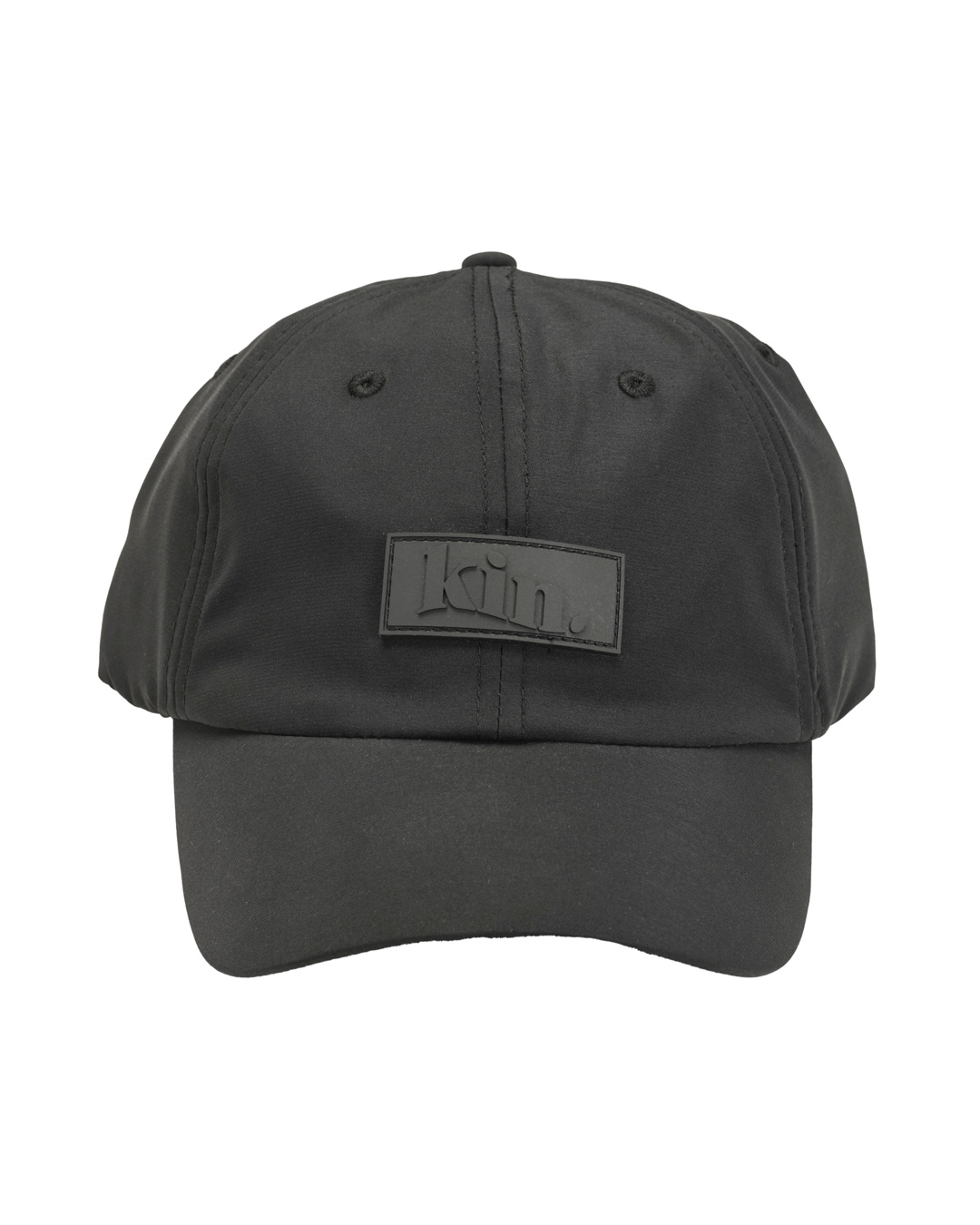 Black waterproof satin-lined dad hat by KINApparel, featuring a casual design with a curved brim and adjustable strap.