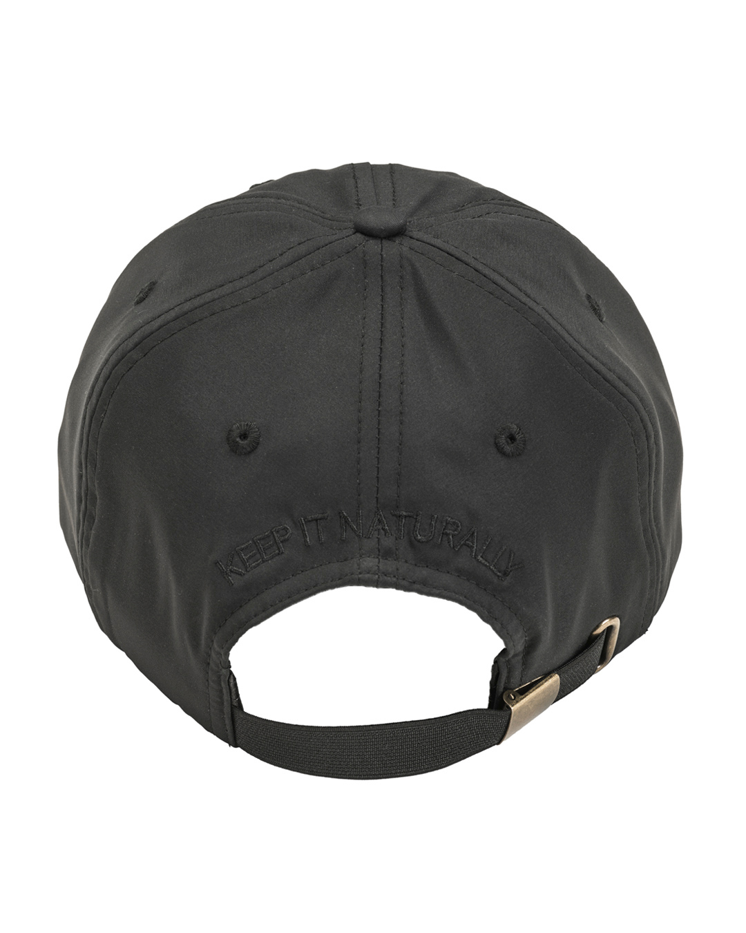 Black waterproof satin-lined dad hat by KINApparel, showing the hat's front view with adjustable strap and satin lining visible inside.