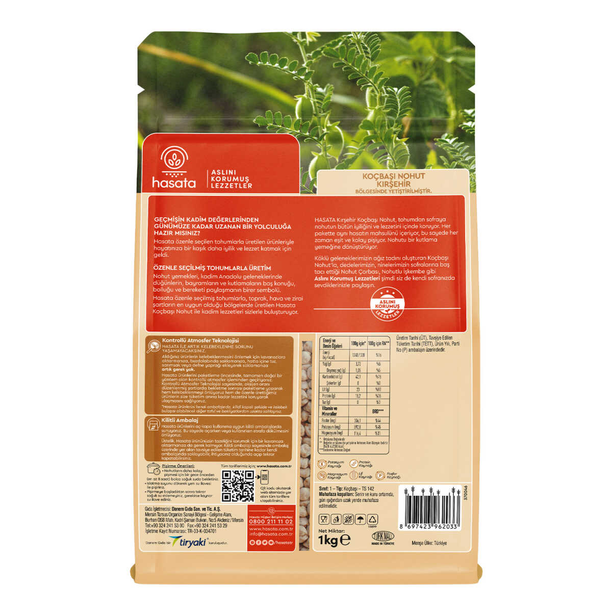 S101 Hasata Chickpeas Ram 1kg, dry chickpeas in a bag, from Kırşehir Kocabaşı, ready for cooking or recipes.