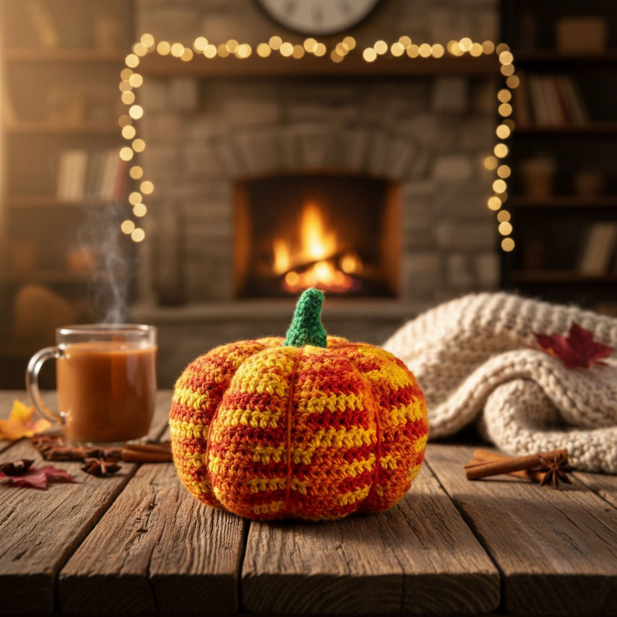 Darn Good Yarn cozy crochet pumpkin kit for easy amigurumi fall decor, featuring colorful yarn and crochet supplies.